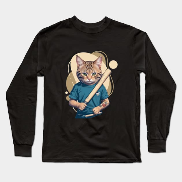 Baseball Bat Cat Long Sleeve T-Shirt by hippohost